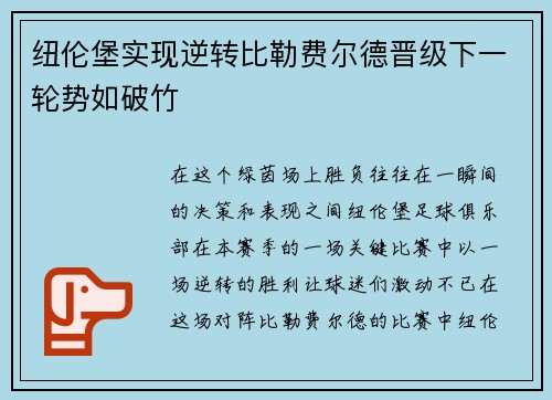 纽伦堡实现逆转比勒费尔德晋级下一轮势如破竹